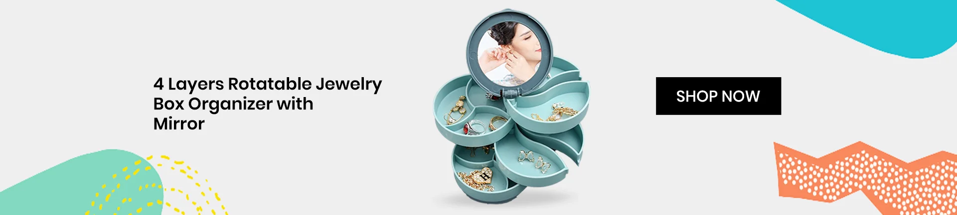 4 Layers Rotatable Jewelry Box Organizer With Mirror