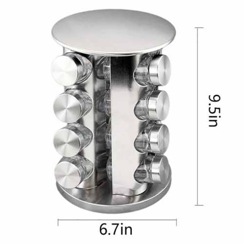 16 Bottles Round Shape Stainless Steel Revolving Spice Rack