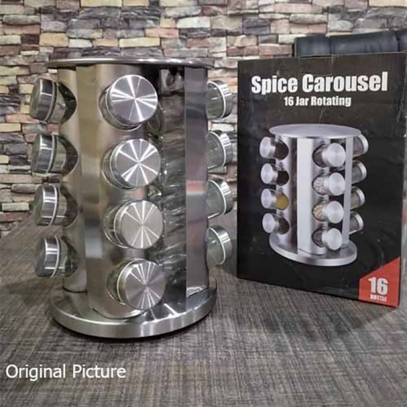 16 Bottles Round Shape Stainless Steel Revolving Spice Rack