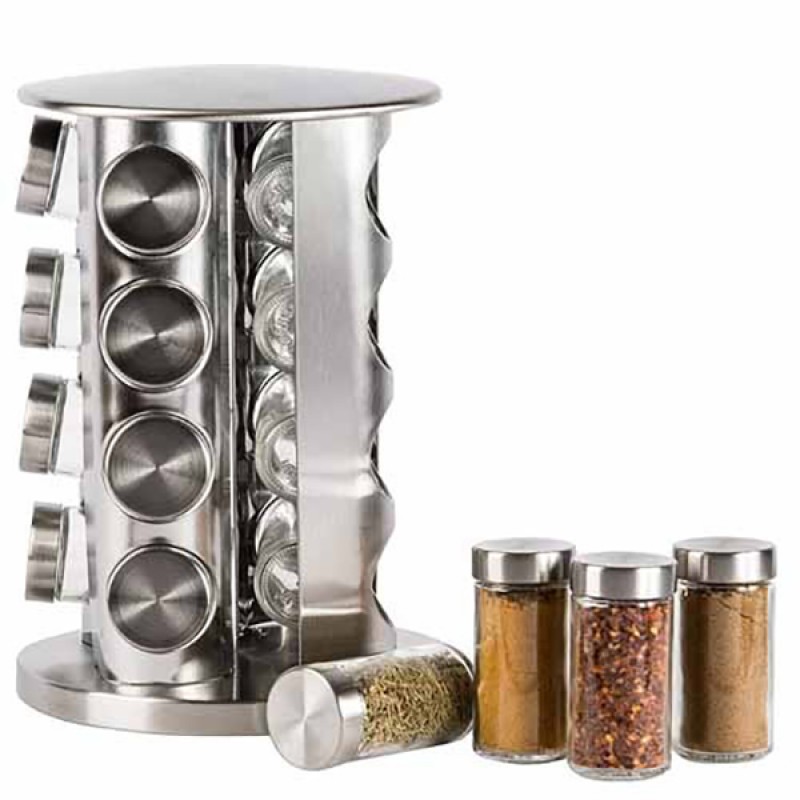 16 Bottles Round Shape Stainless Steel Revolving Spice Rack