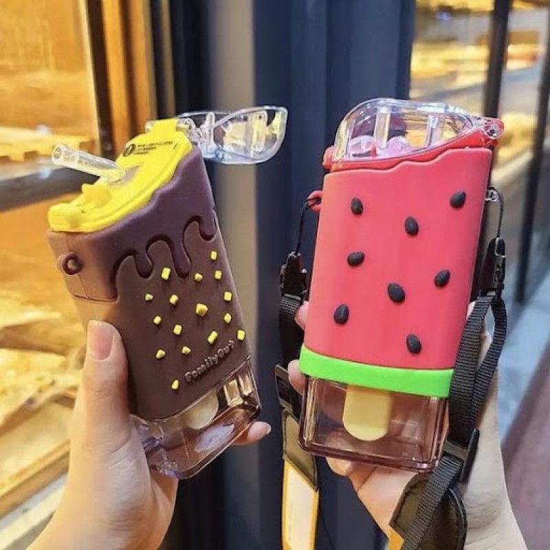 Ice Cream Shaped Water Bottle With Straw