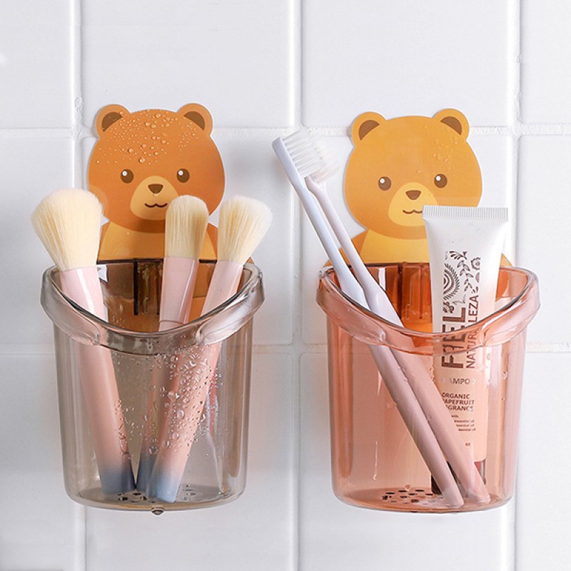 Cute Bear Cup Wall Mounted Toothbrush, Toothpaste, Razor Holder