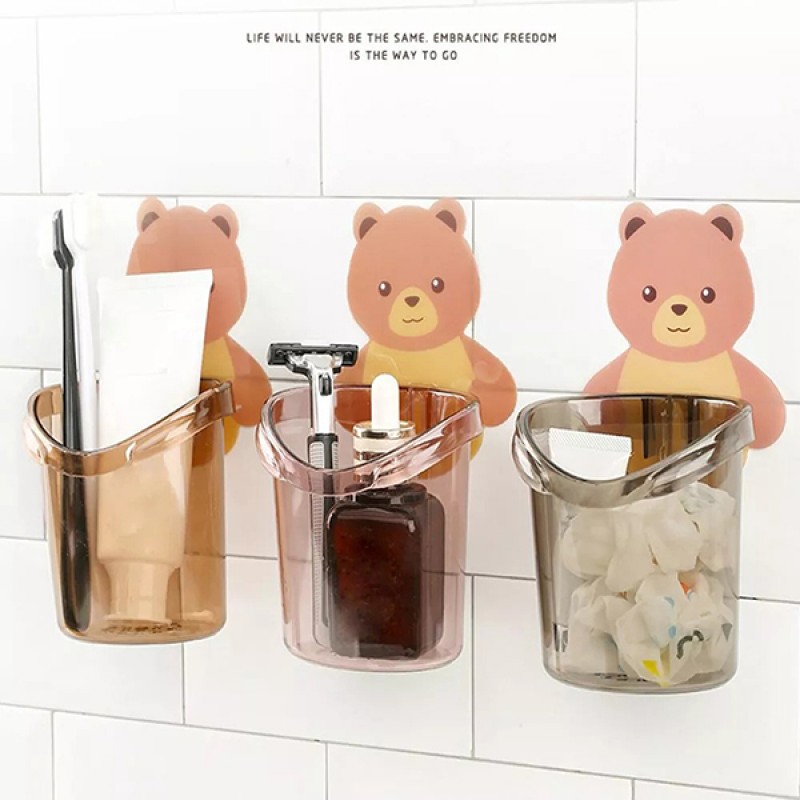 Cute Bear Cup Wall Mounted Toothbrush, Toothpaste, Razor Holder