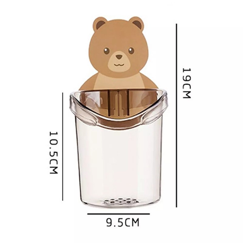 Cute Bear Cup Wall Mounted Toothbrush, Toothpaste, Razor Holder