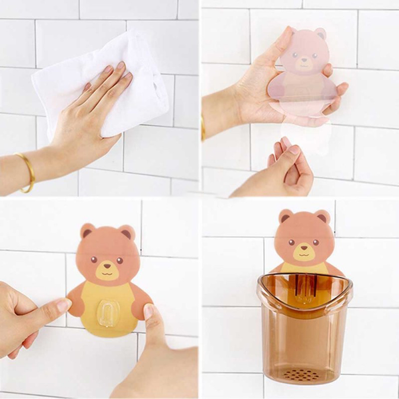 Cute Bear Cup Wall Mounted Toothbrush, Toothpaste, Razor Holder