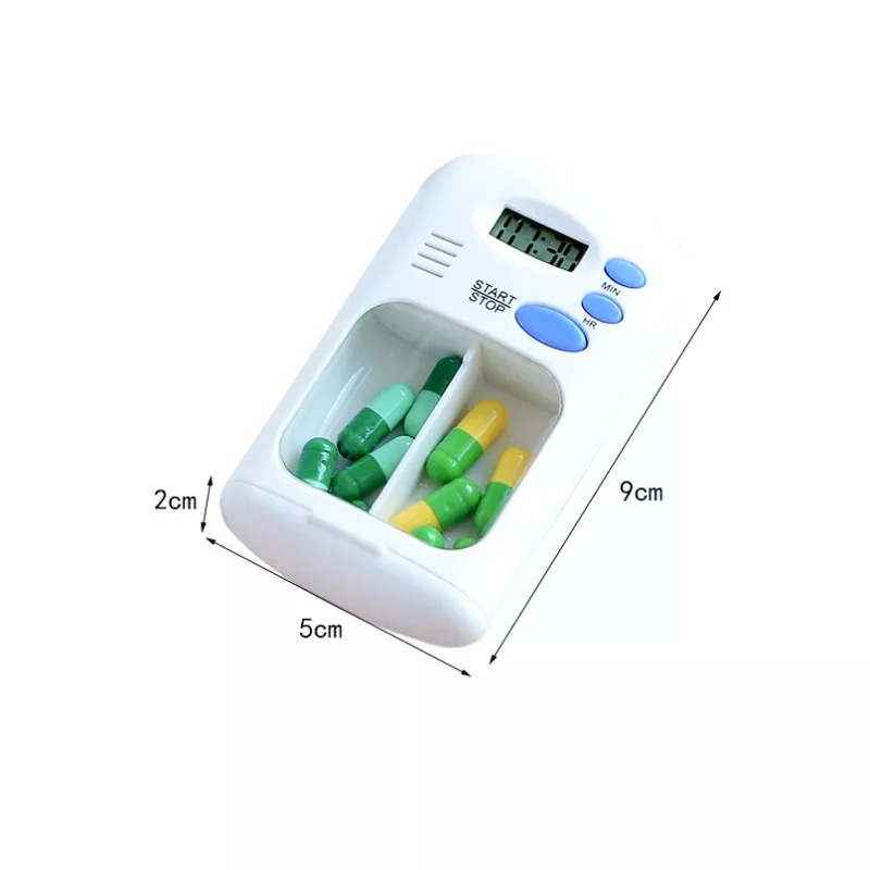 2 Grid Pill Box With Alarm Timer Clock Reminder