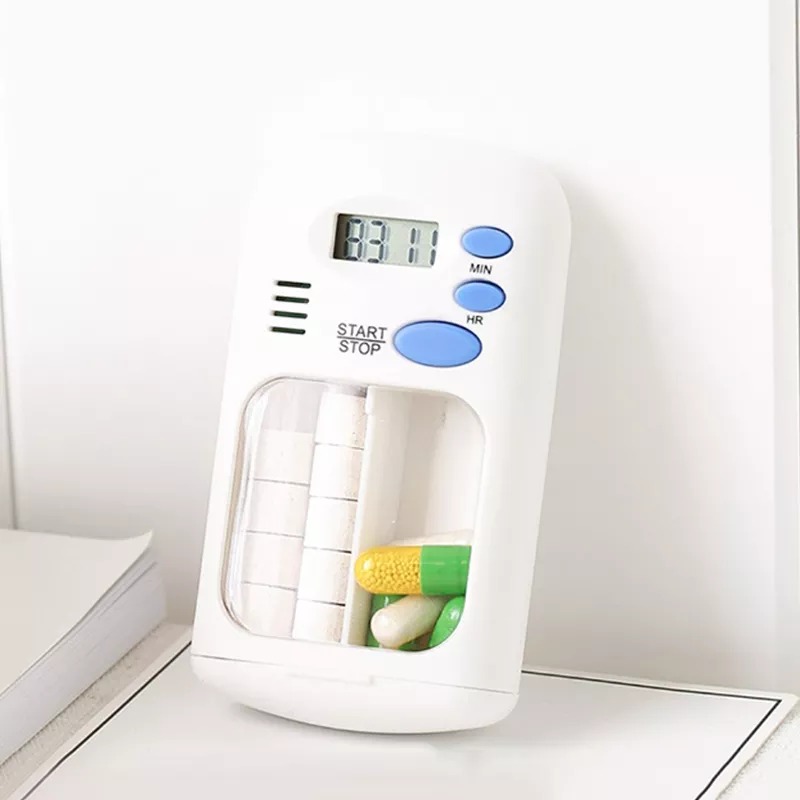 2 Grid Pill Box With Alarm Timer Clock Reminder