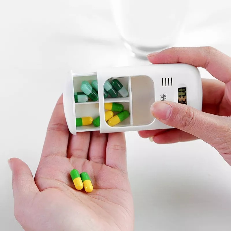 2 Grid Pill Box With Alarm Timer Clock Reminder