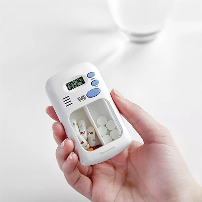 2 Grid Pill Box With Alarm Timer Clock Reminder