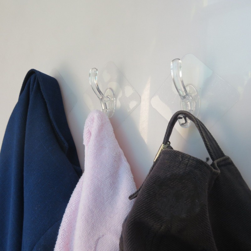 Transparent Double Hooks Hanger Self-Adhesive (Pack of 4)