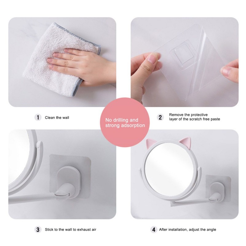 Wall Mount Makeup Mirror Cat Ear Rotating Bathroom Bedroom Mirror