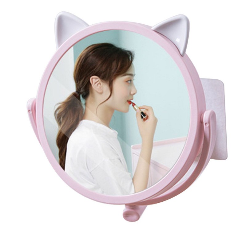 Wall Mount Makeup Mirror Cat Ear Rotating Bathroom Bedroom Mirror