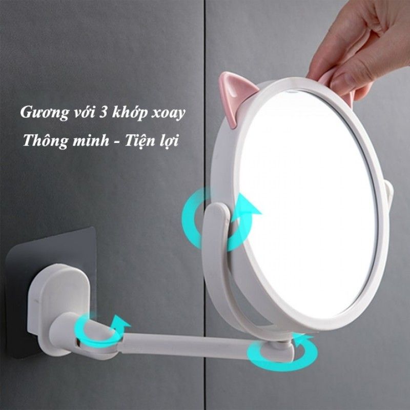 Wall Mount Makeup Mirror Cat Ear Rotating Bathroom Bedroom Mirror