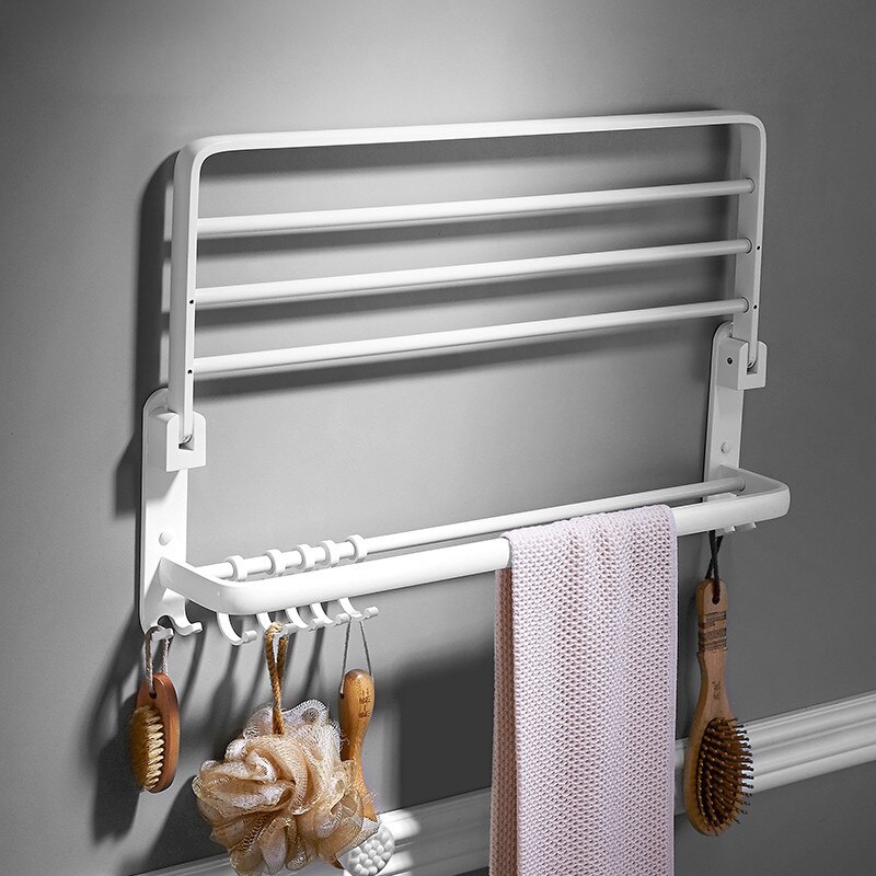 Bathroom Towel Foldable Wall Mounted  Rack Holder With Hooks