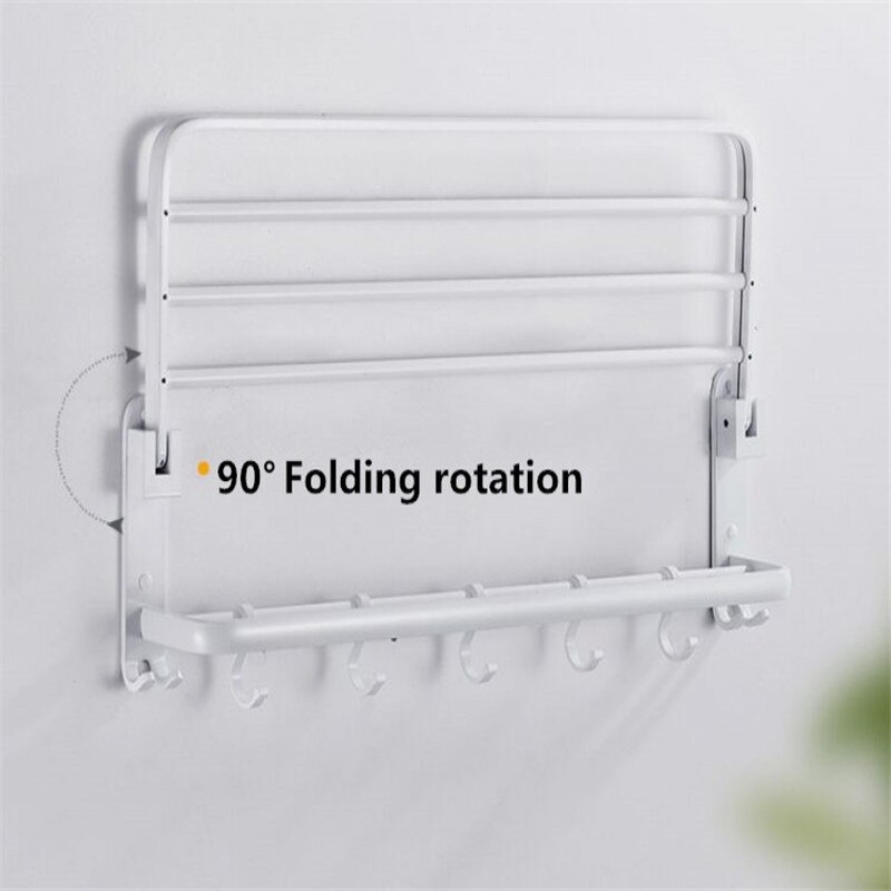 Bathroom Towel Foldable Wall Mounted  Rack Holder With Hooks