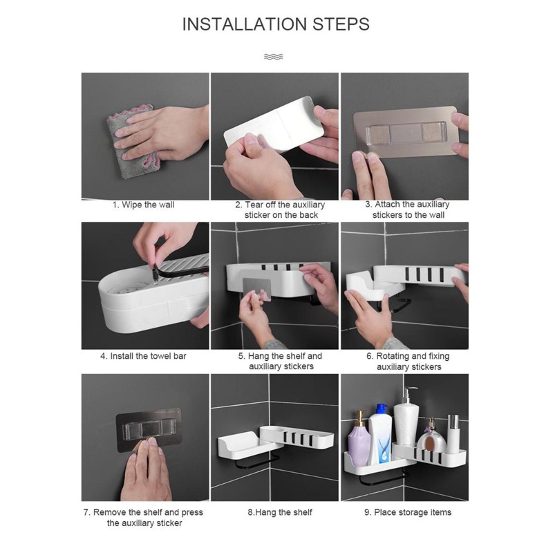 Self-adhesive Kitchen Bathroom Organizer  Shower Holder Shelf Basket Bath Corner Storage Rack