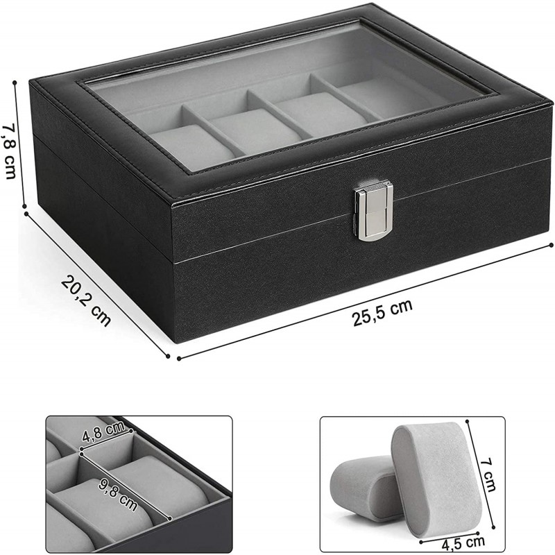 10-Slot Watch Box with Removable Watch Pillow
