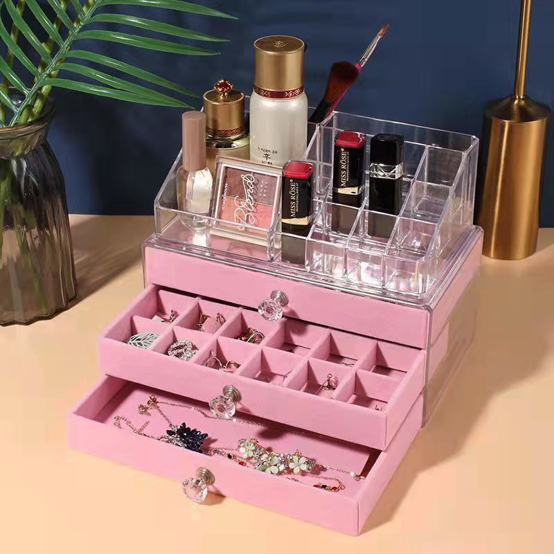 Acrylic Organizers Velvet Three-Layer Jewellery Storage Box Earring Rings Necklace Large Space Jewellery Box