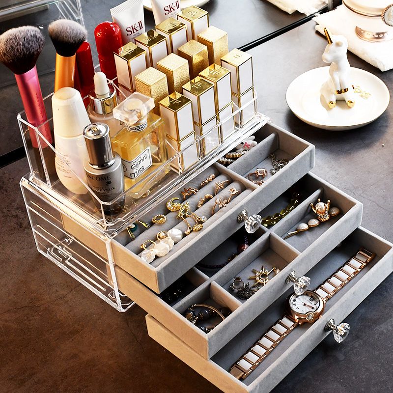 Acrylic Organizers Velvet Three-Layer Jewellery Storage Box Earring Rings Necklace Large Space Jewellery Box