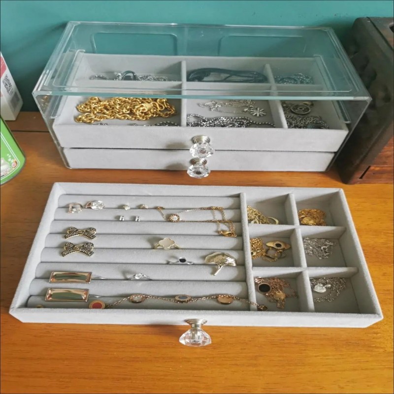Acrylic Organizers Velvet Three-Layer Jewellery Storage Box Earring Rings Necklace Large Space Jewellery Box