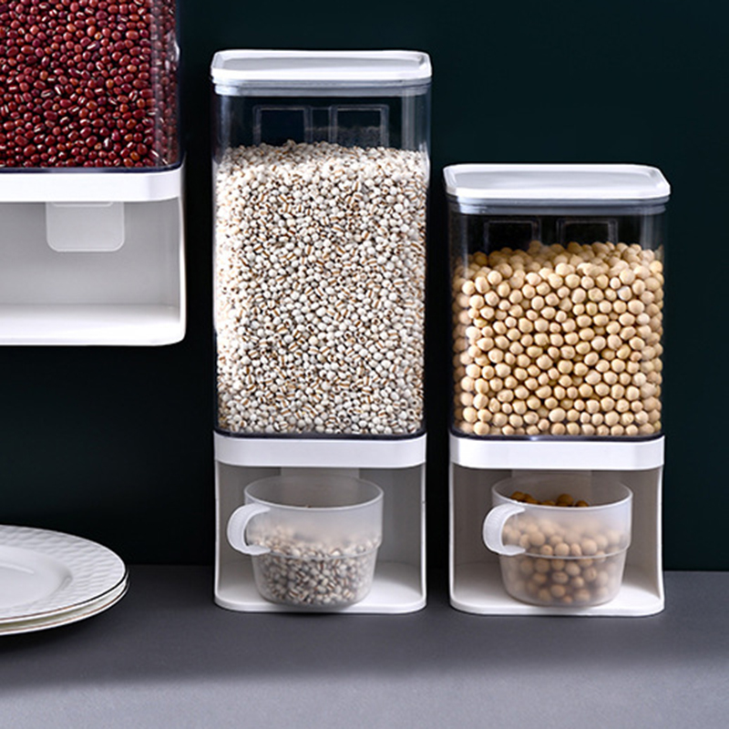 1L/1.5L Cereal Dispenser Plastic Clear Wall Mounted Divided Rice Storage Organizer for Home Kitchen