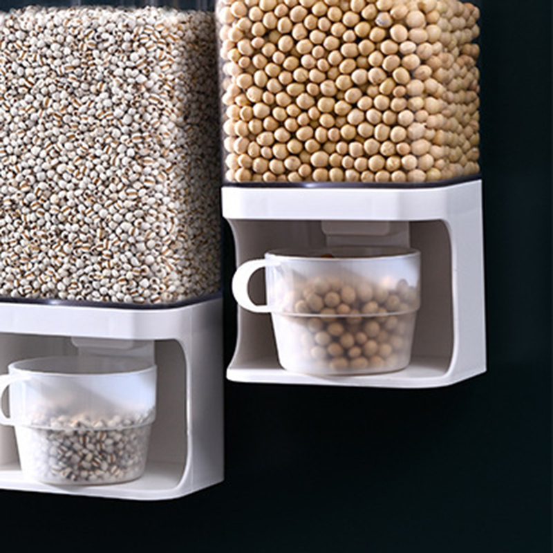 1L/1.5L Cereal Dispenser Plastic Clear Wall Mounted Divided Rice Storage Organizer for Home Kitchen