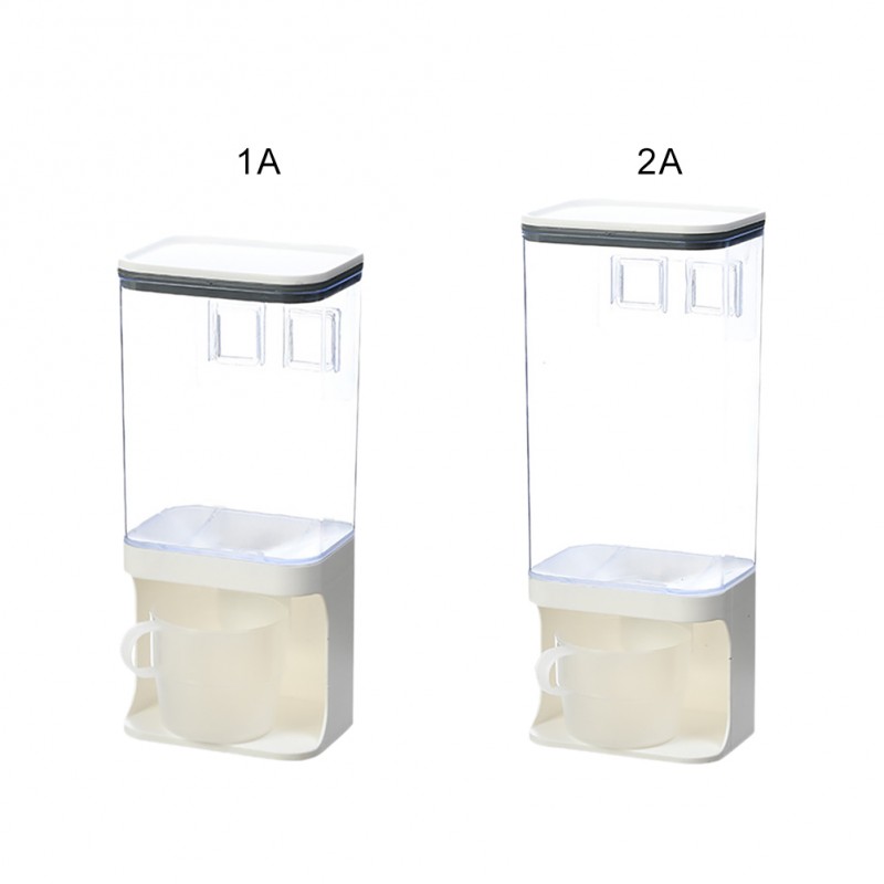 1L/1.5L Cereal Dispenser Plastic Clear Wall Mounted Divided Rice Storage Organizer for Home Kitchen