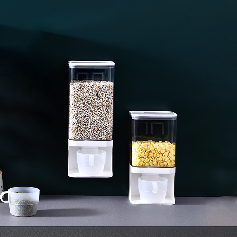 1L/1.5L Cereal Dispenser Plastic Clear Wall Mounted Divided Rice Storage Organizer for Home Kitchen