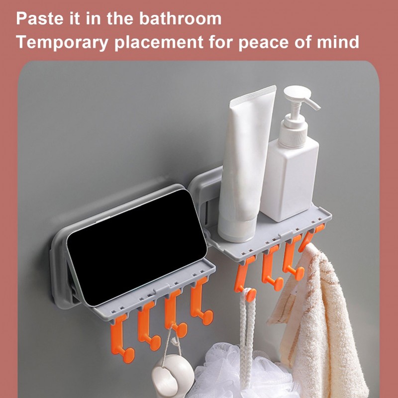 Multifunctional Bathroom Rack Hook Foldable Adhesive Storage Rack