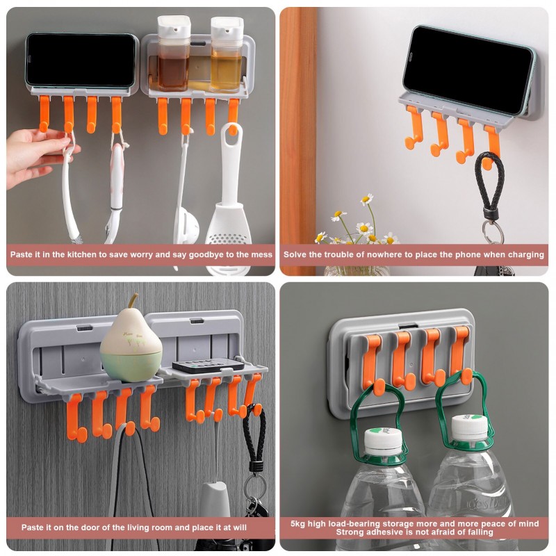 Multifunctional Bathroom Rack Hook Foldable Adhesive Storage Rack