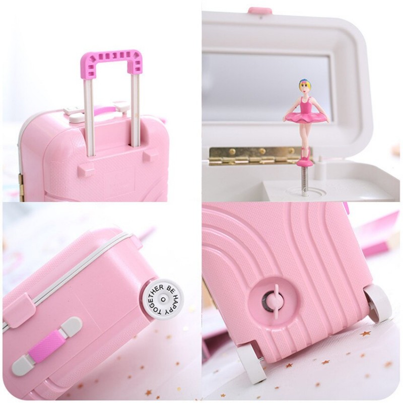 Creative Suitcase Trolley Music Box Jewelry Box For Girls
