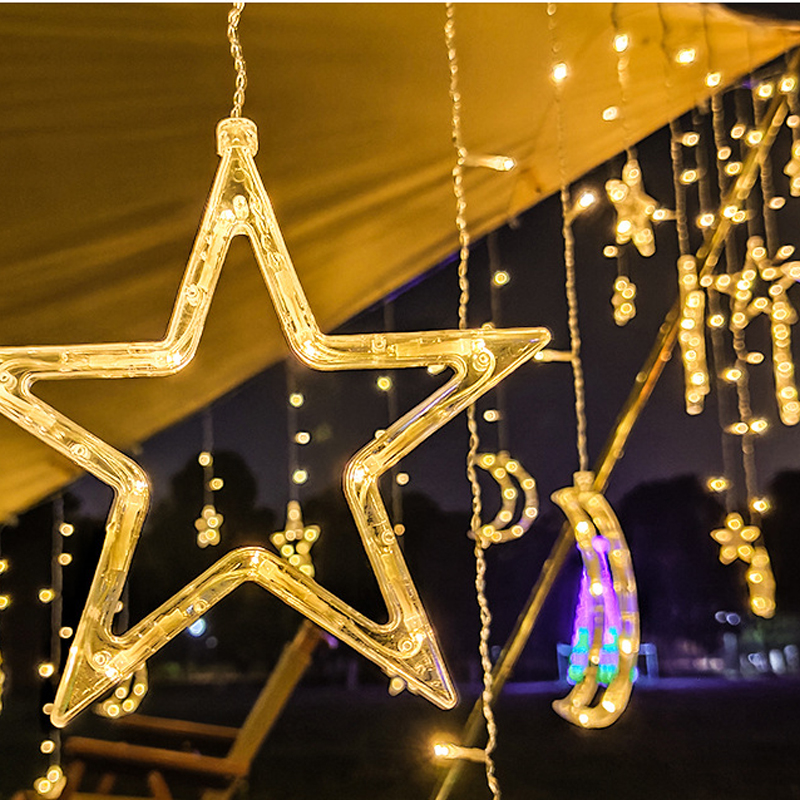 Led Lights Curtain Big Moon & Big Stars String Fairy