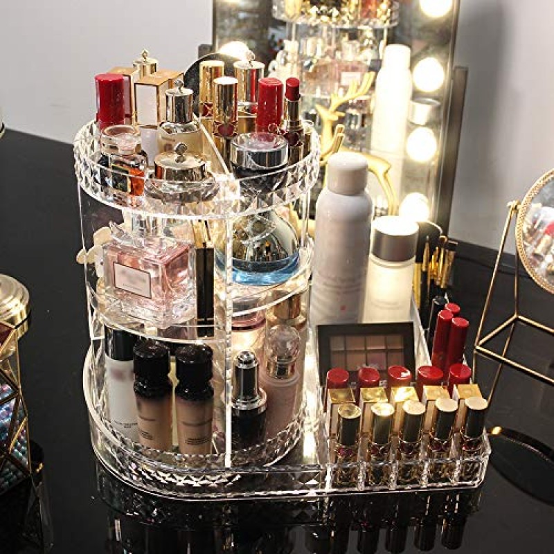 360 Degree Rotating Multi-Function Acrylic Cosmetic Storage Display Case For Brushes Lipsticks Jewelry