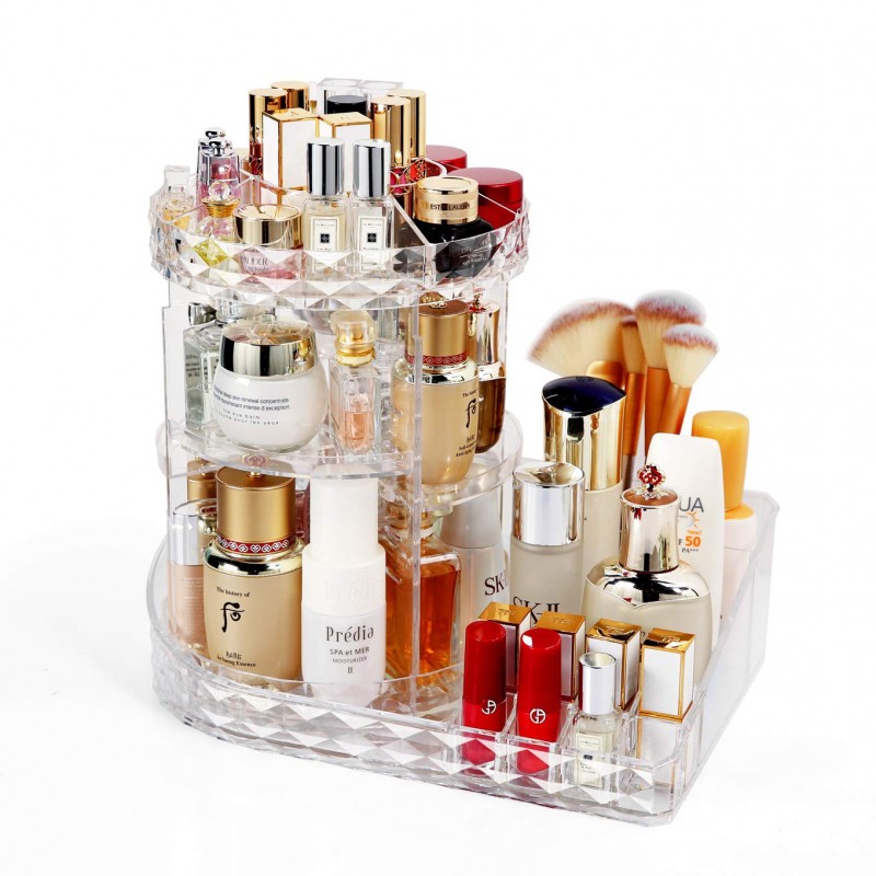 360 Degree Rotating Multi-Function Acrylic Cosmetic Storage Display Case For Brushes Lipsticks Jewelry