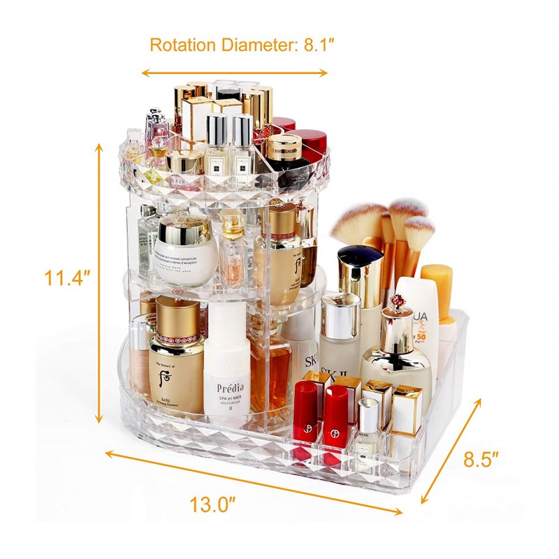 360 Degree Rotating Multi-Function Acrylic Cosmetic Storage Display Case For Brushes Lipsticks Jewelry