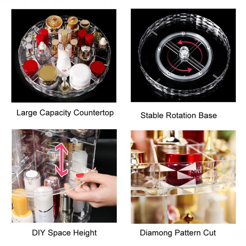 360 Degree Rotating Multi-Function Acrylic Cosmetic Storage Display Case For Brushes Lipsticks Jewelry