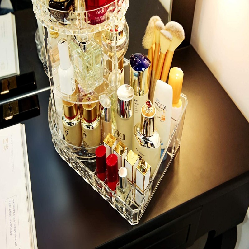 360 Degree Rotating Multi-Function Acrylic Cosmetic Storage Display Case For Brushes Lipsticks Jewelry