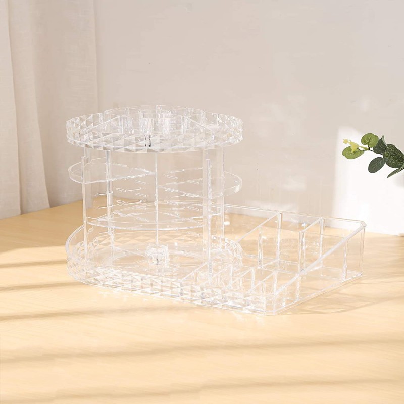 360 Degree Rotating Multi-Function Acrylic Cosmetic Storage Display Case For Brushes Lipsticks Jewelry