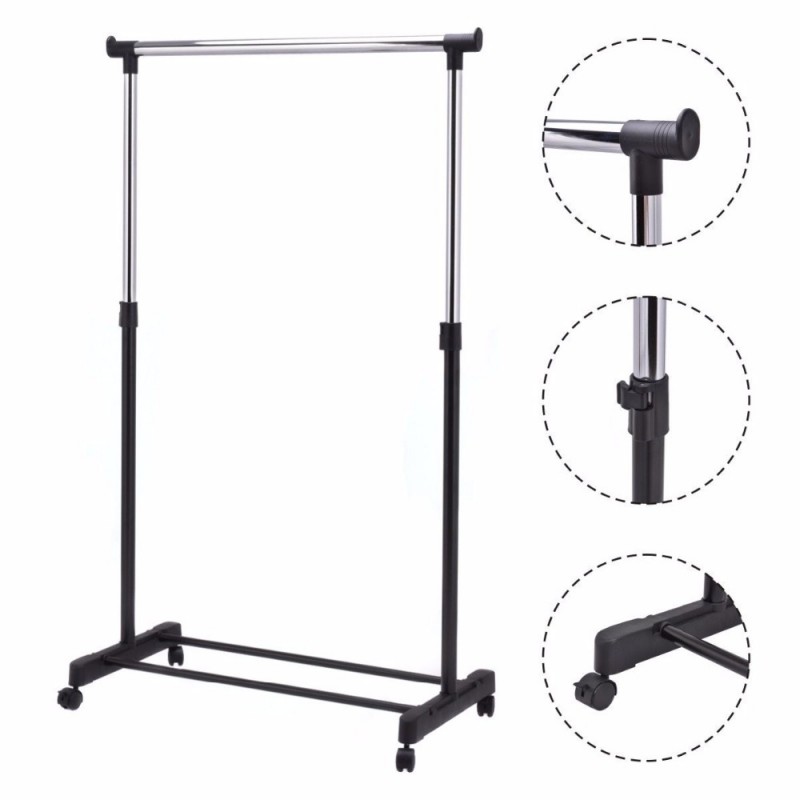 Adjustable Rolling Clothes Hanger Coat Rack Floor Hanger Storage With Shoe Rack