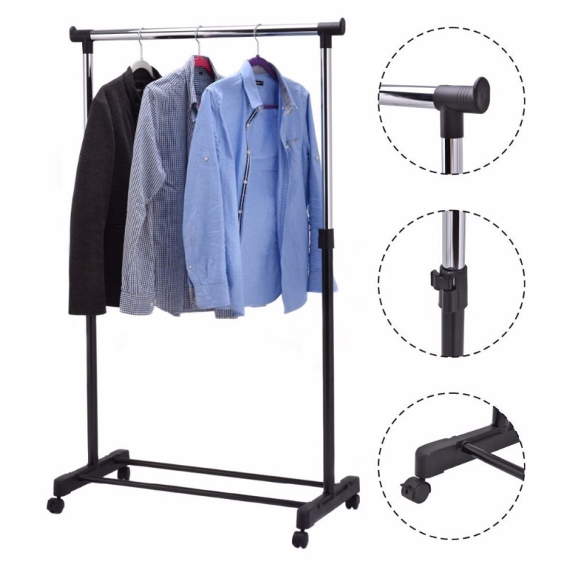 Adjustable Rolling Clothes Hanger Coat Rack Floor Hanger Storage With Shoe Rack