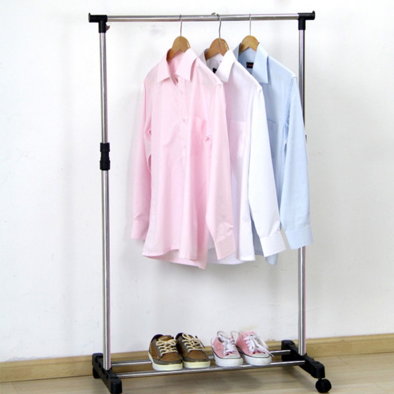 Adjustable Rolling Clothes Hanger Coat Rack Floor Hanger Storage With Shoe Rack