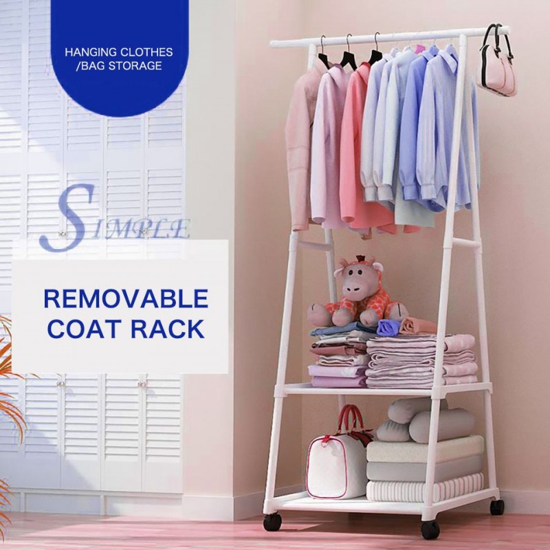 Multi-function Removable Bedroom Hanging Clothes Rack with Wheels Floor Standing