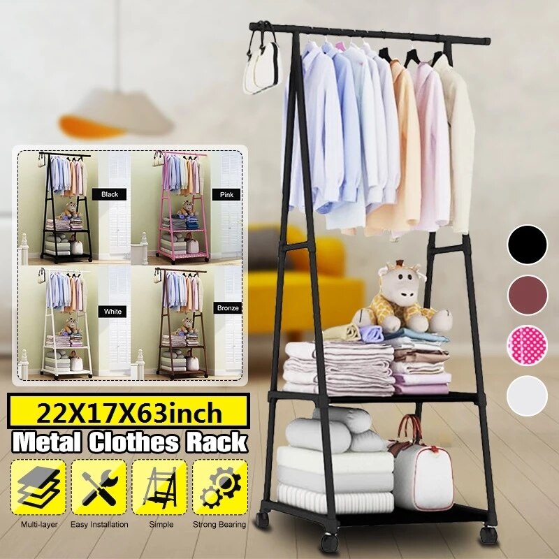 Multi-function Removable Bedroom Hanging Clothes Rack with Wheels Floor Standing