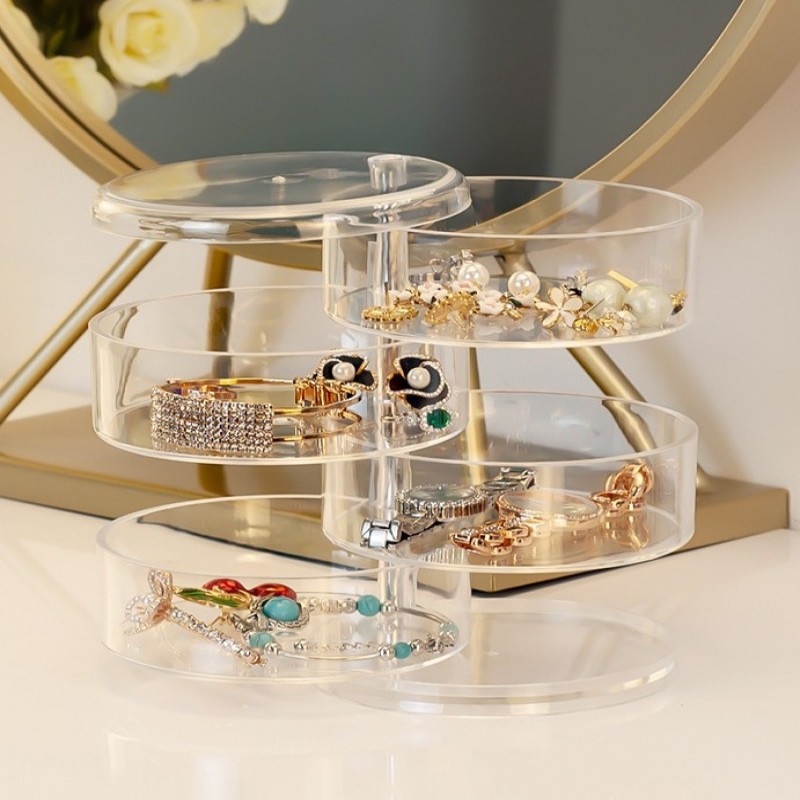 4-Layer Rotating Multifunctional Plastic Jewelry Box Earrings Necklace Ring Storage Organizer