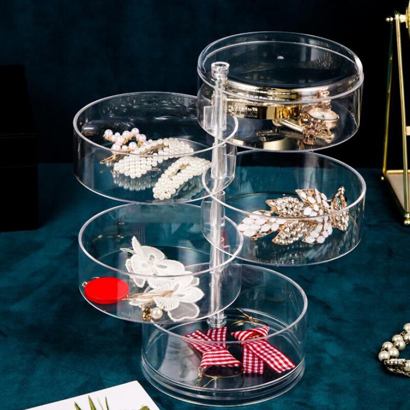 5 Layer Rotating Multifunctional Plastic Jewelry Box Earrings Necklace Ring Storage Organizer