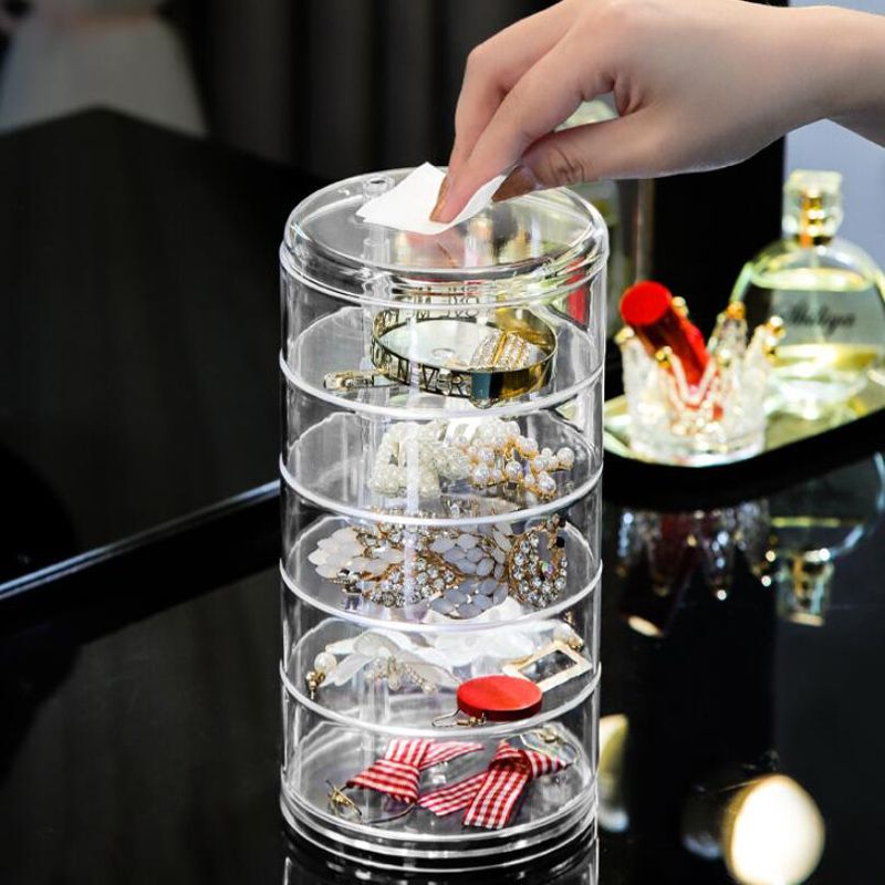 5 Layer Rotating Multifunctional Plastic Jewelry Box Earrings Necklace Ring Storage Organizer