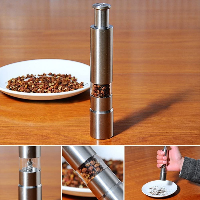 Push Button Thumb Grinder Stainless Steel Salt and Pepper