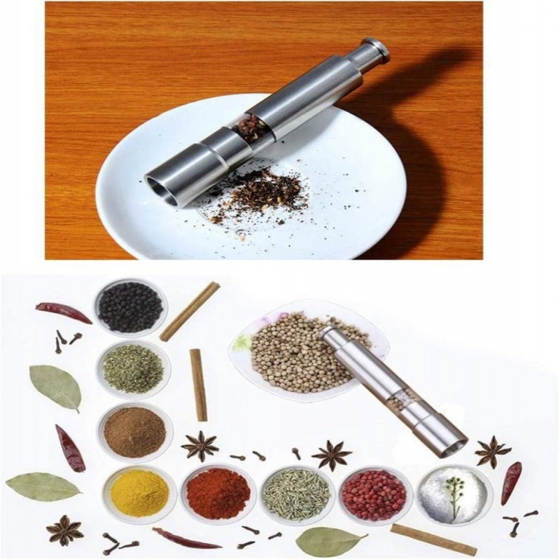 Push Button Thumb Grinder Stainless Steel Salt and Pepper
