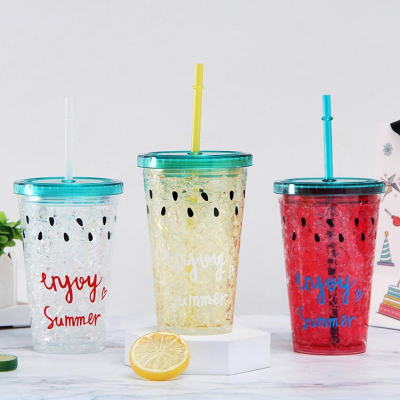 Reusable Plastic Straw Cup With Lid Water Cold Cups with straw