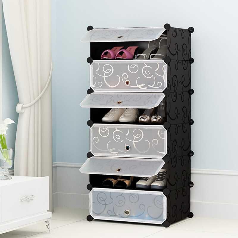 6 Layer Shoe Rack With Transparent Doors Easy To Install Shoes Shelf Organizer
